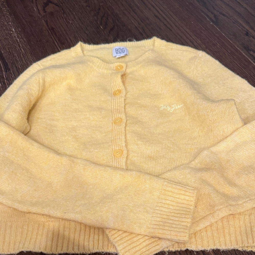 BDG Pale Yellow Button-Up Knit Cardigan